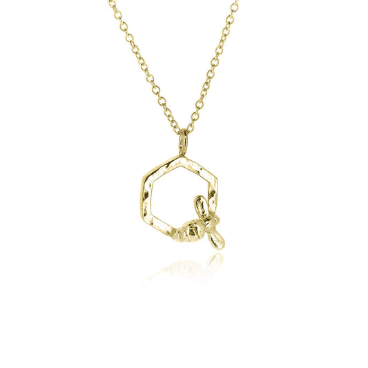 Honeycomb Bee Necklace - Yellow Gold Vermeil Necklace