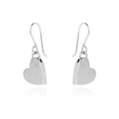 Close view of sterling silver heart drop earrings | Golden Snowdrop