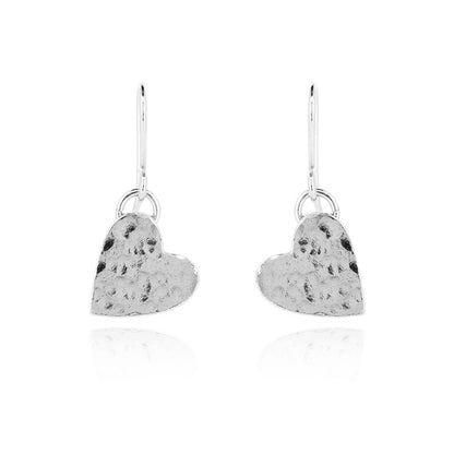 Heart drop earrings in sterling silver with handcrafted chunky design | Golden Snowdrop