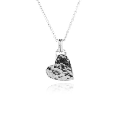 Chunky heart necklace in sterling silver with hammered texture | Golden Snowdrop