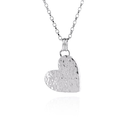 Large heart necklace in sterling silver with chunky handcrafted design | Golden Snowdrop