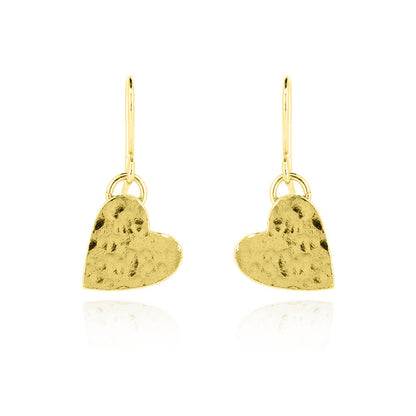 Heart drop earrings in yellow gold vermeil with chunky heart design | Golden Snowdrop