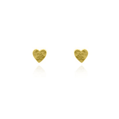 Hammered heart stud earrings in yellow gold vermeil with dappled texture | Golden Snowdrop