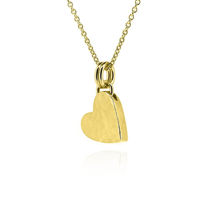 Yellow gold vermeil heart necklace showing dappled hammered finish | Golden Snowdrop