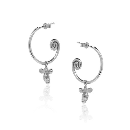 Bee Hoop Earring Charm Drops - Sterling Silver Hoop Earrings