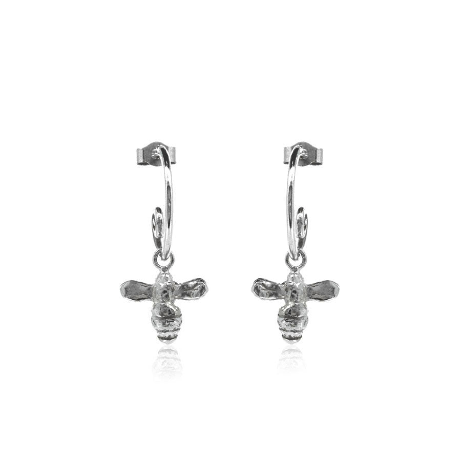 Bee Hoop Earring Charm Drops - Sterling Silver Hoop Earrings