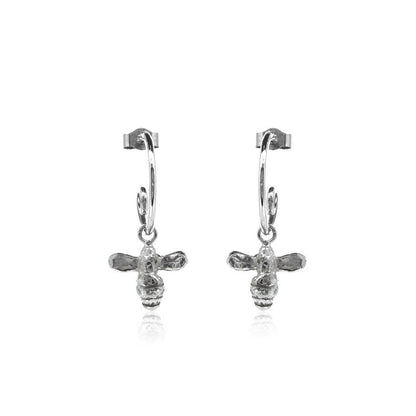 Bee Hoop Earring Charm Drops - Sterling Silver Hoop Earrings