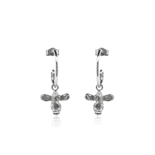 Bee Hoop Earring Charm Drops - Sterling Silver Hoop Earrings