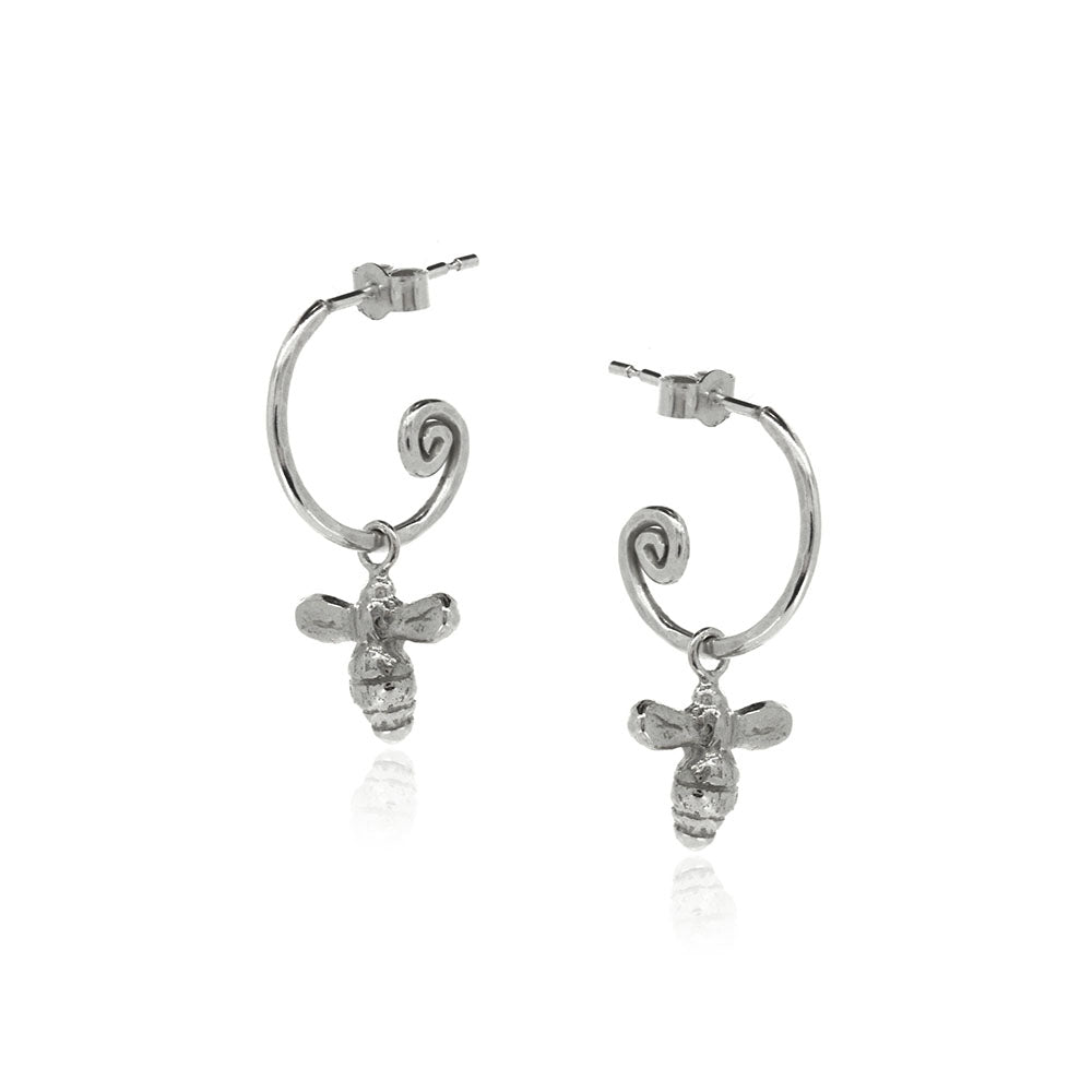 Bee Hoop Earring Charm Drops - Sterling Silver Hoop Earrings