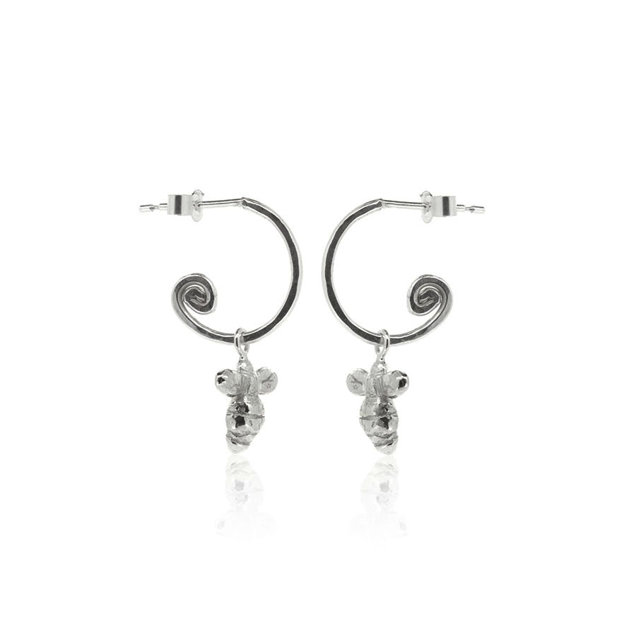 Bee Hoop Earring Charm Drops - Sterling Silver Hoop Earrings