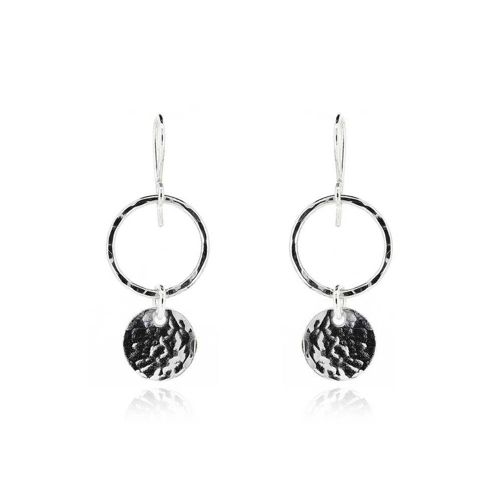 Luna Boho Disc And Circle Drop Earrings - Sterling Silver Drop Earrings