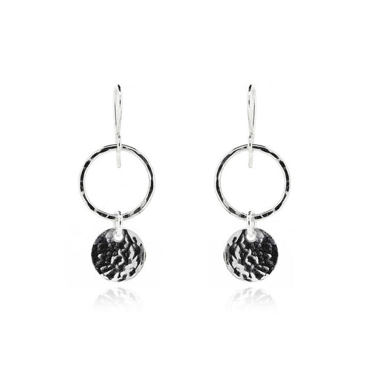 Luna Boho Disc And Circle Drop Earrings - Sterling Silver Drop Earrings