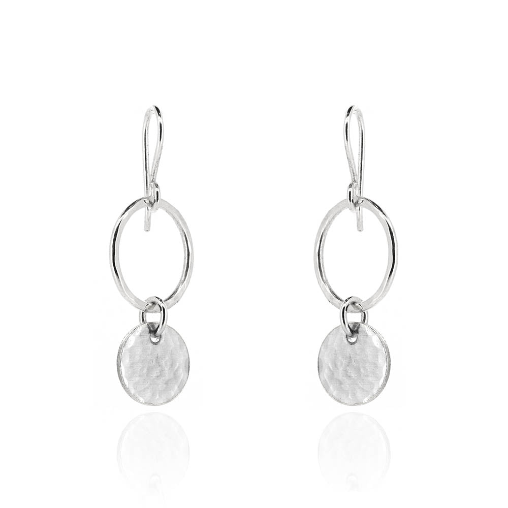 Luna Boho Disc And Circle Drop Earrings - Sterling Silver Drop Earrings
