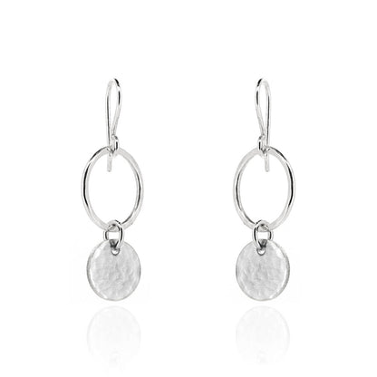 Luna Boho Disc And Circle Drop Earrings - Sterling Silver Drop Earrings