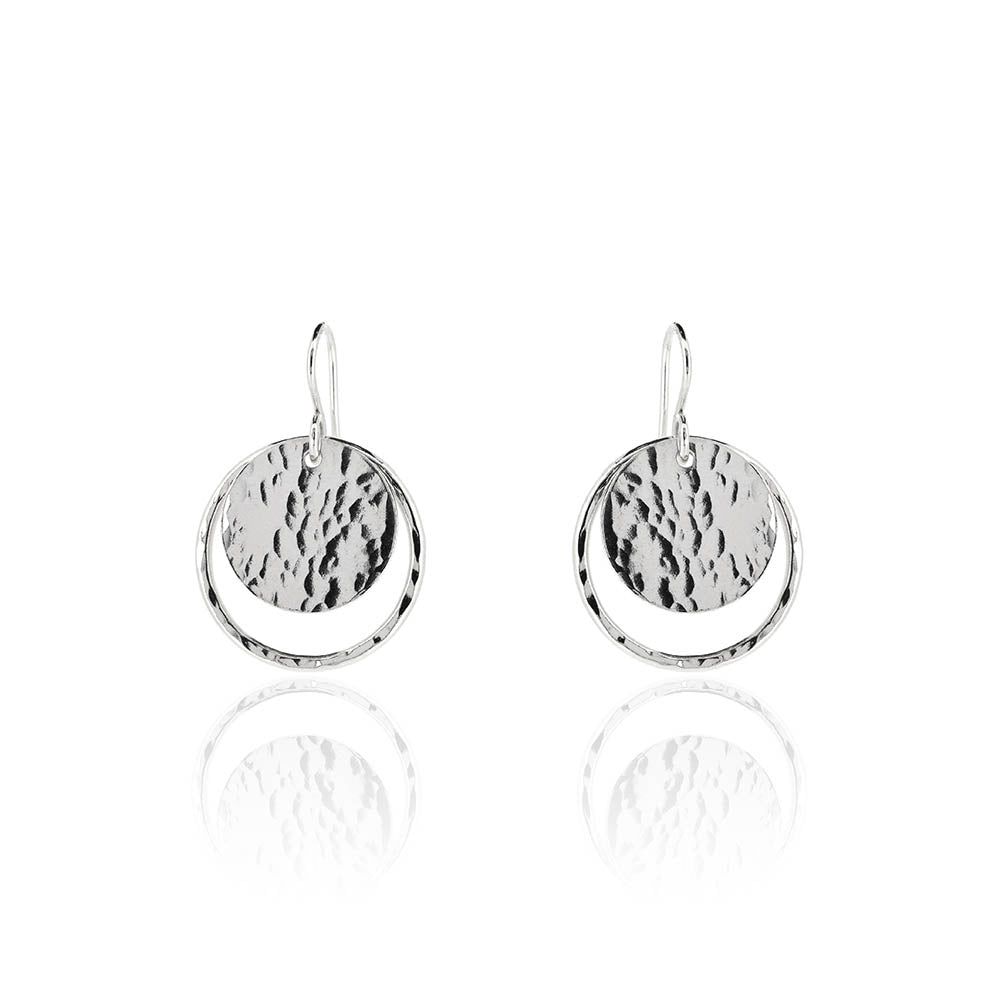 Orbit Disc Small Drop Earrings - Sterling Silver Drop Earrings