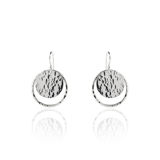 Orbit Disc Small Drop Earrings - Sterling Silver Drop Earrings