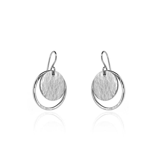 Orbit Disc Small Drop Earrings - Sterling Silver Drop Earrings