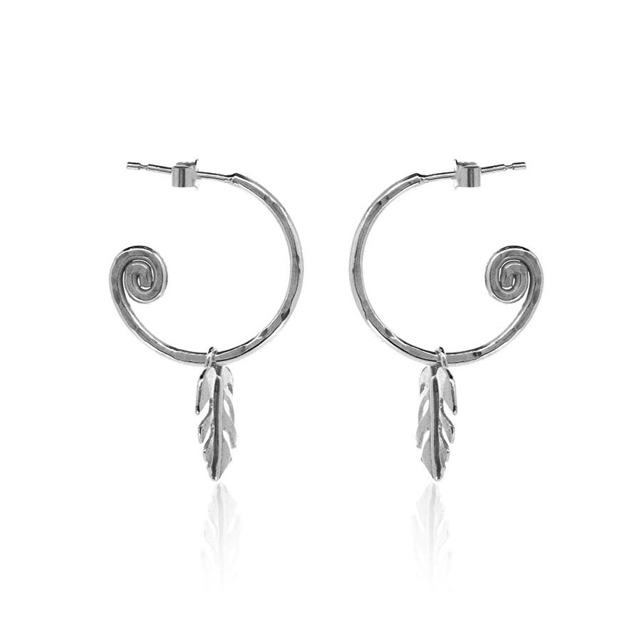 Monstera Leaf Hoop Earring Charm Drops - Sterling Silver Hoop Earrings