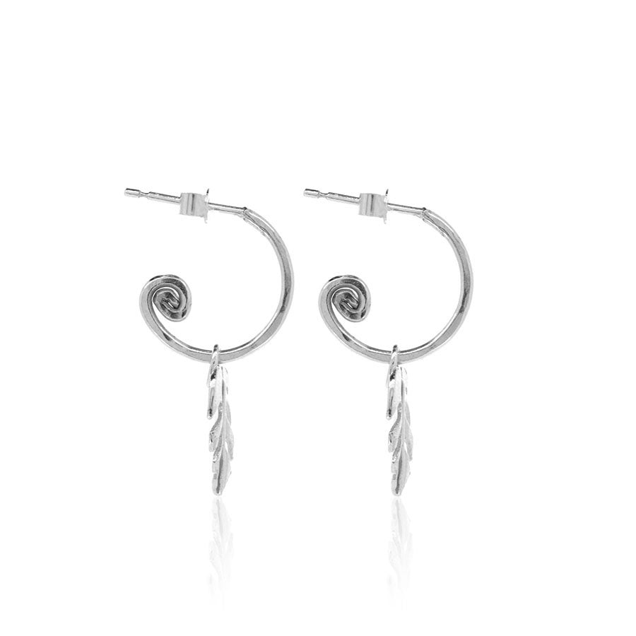 Monstera Leaf Hoop Earring Charm Drops - Sterling Silver Hoop Earrings