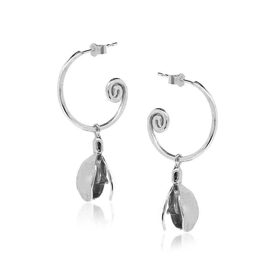 Snowdrop Hoop Earring Charm Drops - Sterling Silver Hoop Earrings