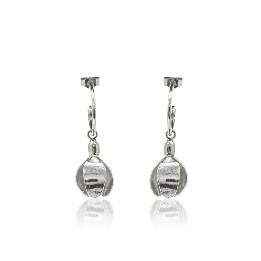 Snowdrop Hoop Earring Charm Drops - Sterling Silver Hoop Earrings