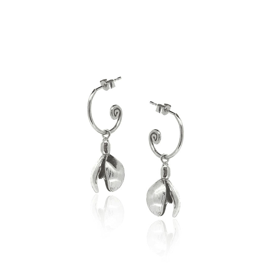Snowdrop Hoop Earring Charm Drops - Sterling Silver Hoop Earrings