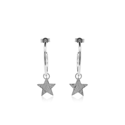Star Hoop Earring Charm Drops - Sterling Silver Hoop Earrings
