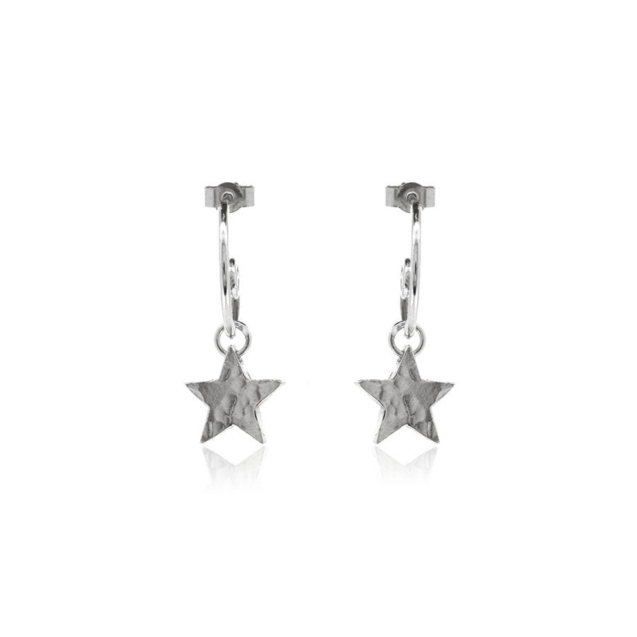 Star Hoop Earring Charm Drops - Sterling Silver Hoop Earrings