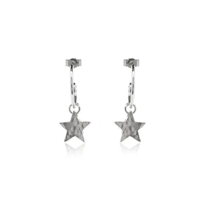 Star Hoop Earring Charm Drops - Sterling Silver Hoop Earrings