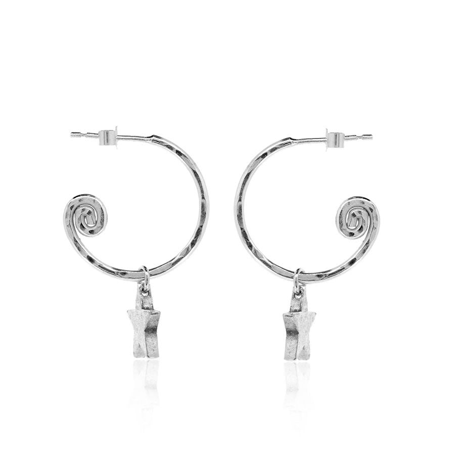 Star Hoop Earring Charm Drops - Sterling Silver Hoop Earrings
