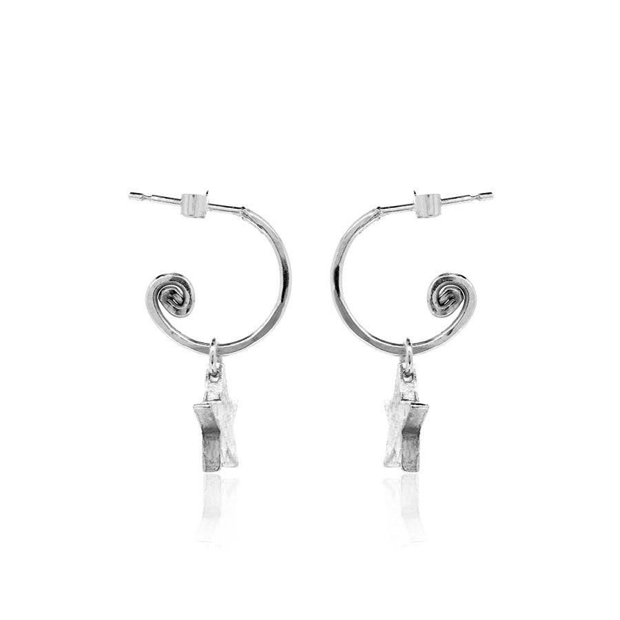 Star Hoop Earring Charm Drops - Sterling Silver Hoop Earrings