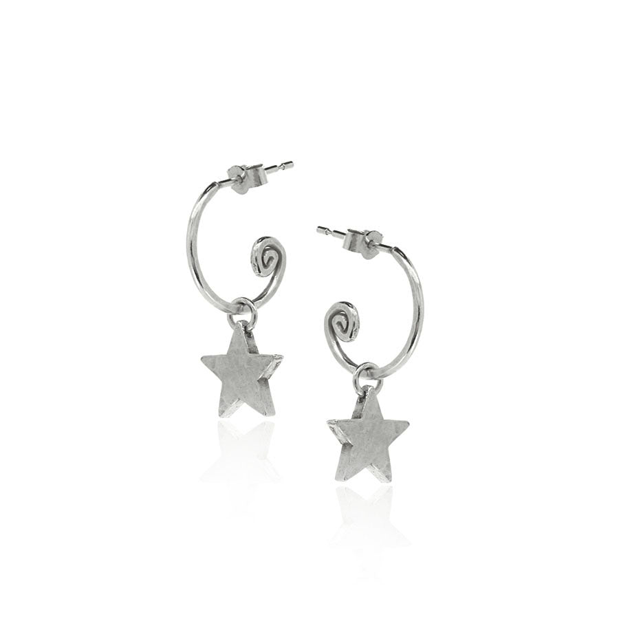 Star Hoop Earring Charm Drops - Sterling Silver Hoop Earrings
