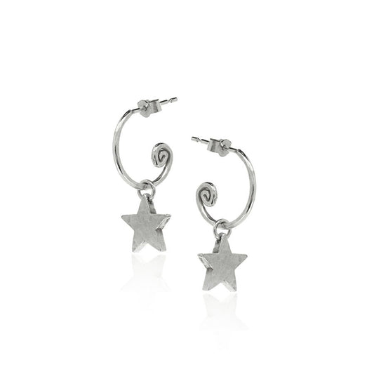 Star Hoop Earring Charm Drops - Sterling Silver Hoop Earrings