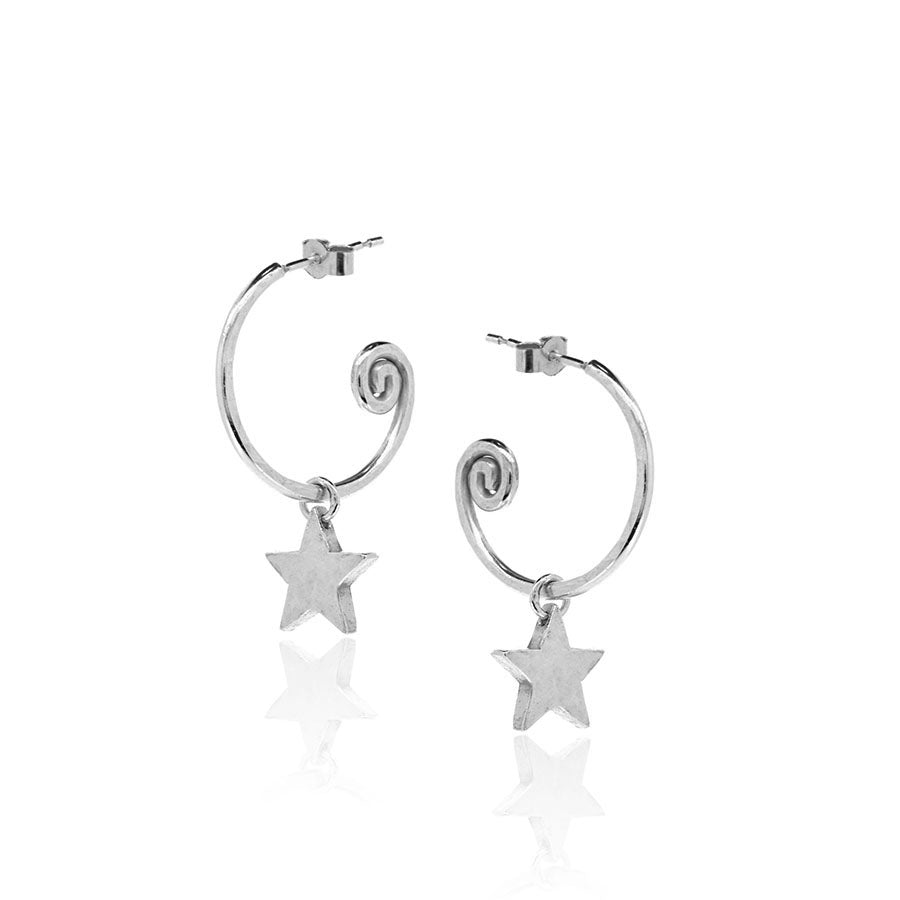 Star Hoop Earring Charm Drops - Sterling Silver Hoop Earrings