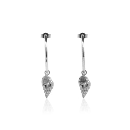 Whelk Shell Hoop Earring Charm Drops- Sterling Silver Hoop Earrings