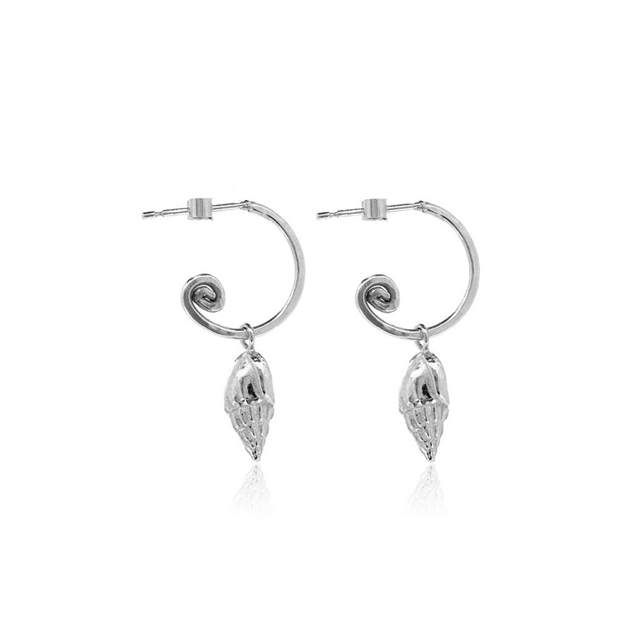 Whelk Shell Hoop Earring Charm Drops- Sterling Silver Hoop Earrings