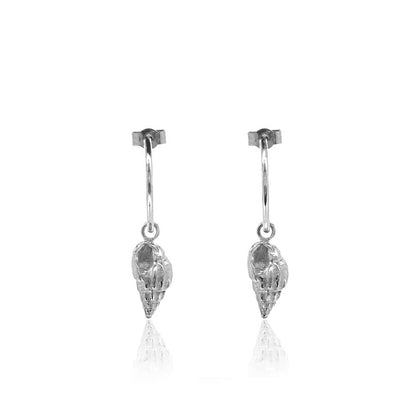 Whelk Shell Hoop Earring Charm Drops- Sterling Silver Hoop Earrings