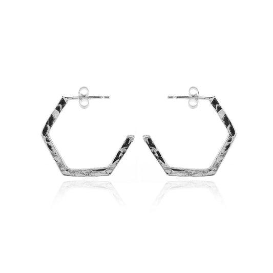 Hexagon Large Hoop Earrings - Sterling Silver Hoop Earrings