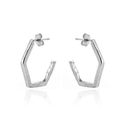 Hexagon Large Hoop Earrings - Sterling Silver Hoop Earrings