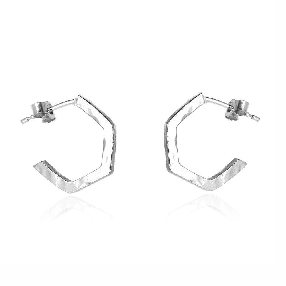 Hexagon Medium Hoop Earrings - Sterling Silver Hoop Earrings