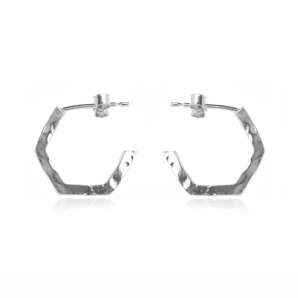 Hexagon Medium Hoop Earrings - Sterling Silver Hoop Earrings