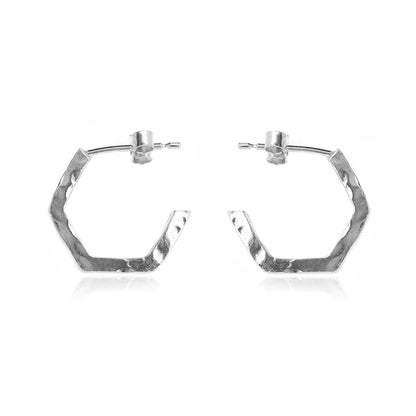 Hexagon Medium Hoop Earrings - Sterling Silver Hoop Earrings