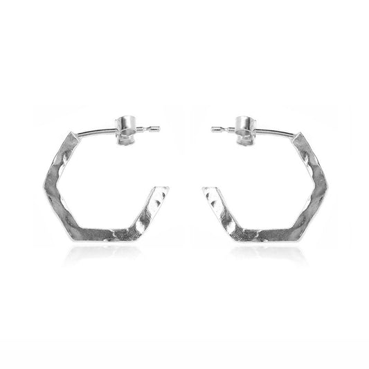 Hexagon Medium Hoop Earrings - Sterling Silver Hoop Earrings