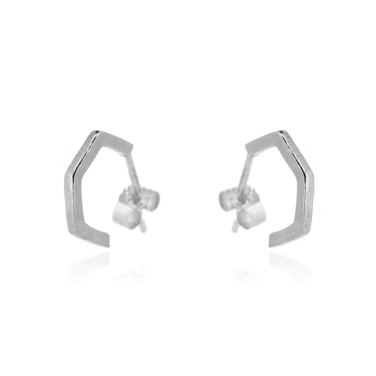 Hexagon Small Hoop Earrings - Sterling Silver Hoop Earrings