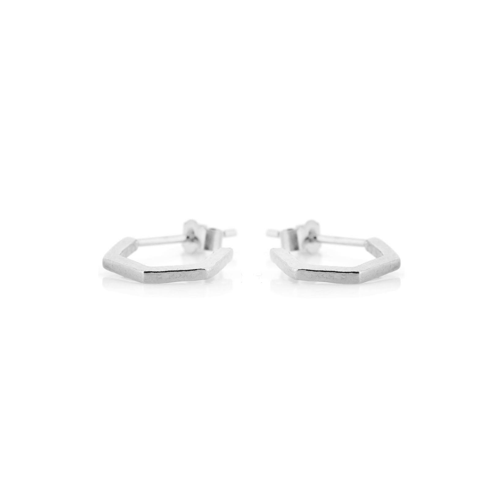 Hexagon Small Hoop Earrings - Sterling Silver Hoop Earrings