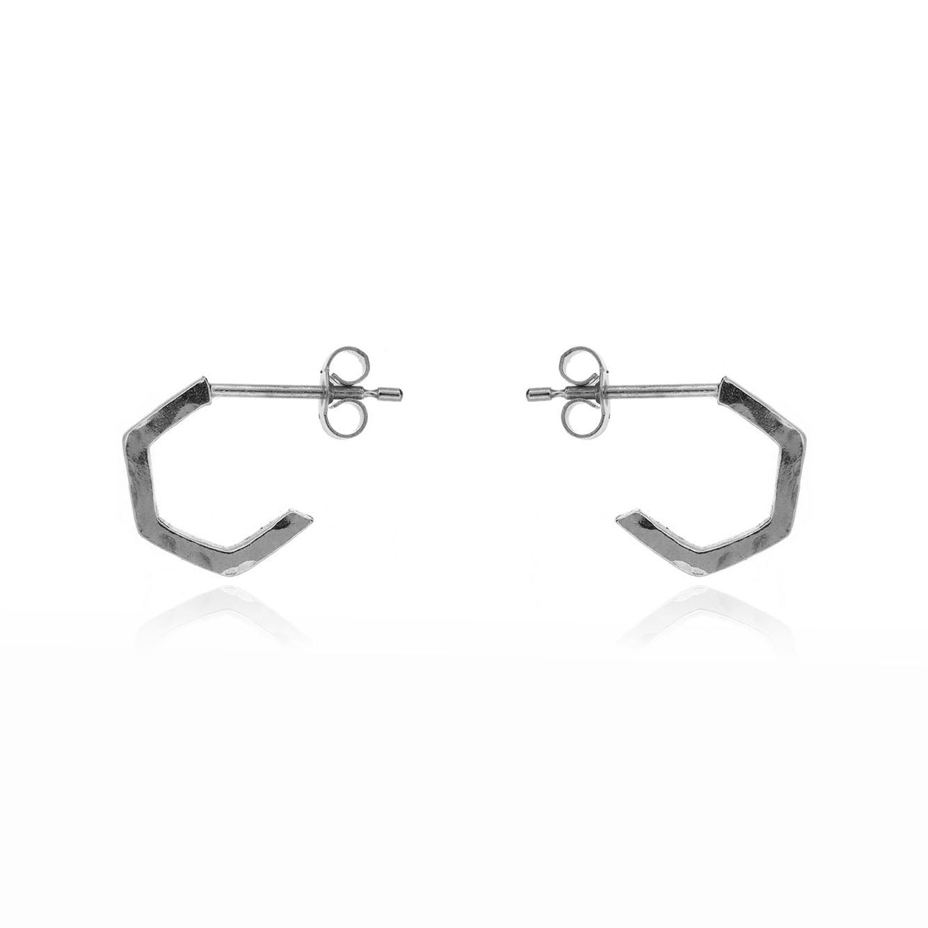 Hexagon Small Hoop Earrings - Sterling Silver Hoop Earrings
