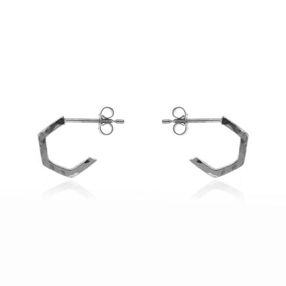 Hexagon Small Hoop Earrings - Sterling Silver Hoop Earrings