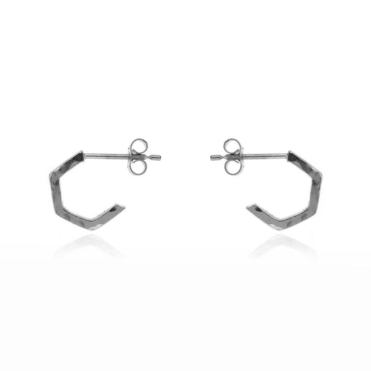 Hexagon Small Hoop Earrings - Sterling Silver Hoop Earrings
