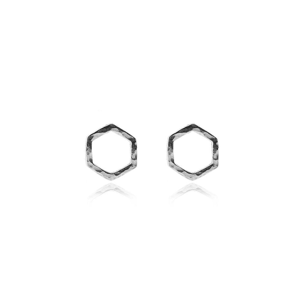 Hexagon Small Stud Earrings - Sterling Silver Stud Earrings