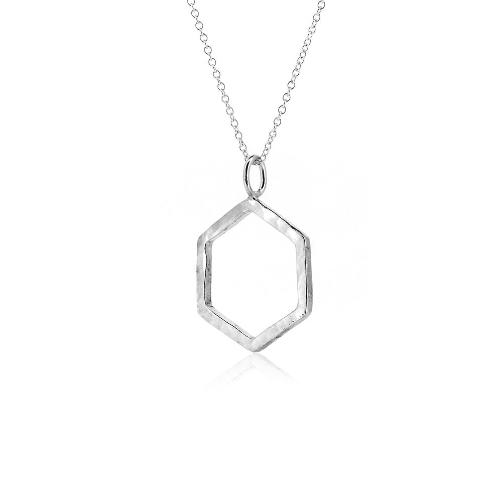 Hexagon Large Necklace - Sterling Silver Necklace